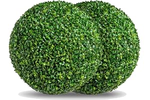 POZOY Two 16 Inch Artificial Plant Green Topiary Ball, UV Resistant Anti-Fading Faux Boxwood Balls, Hanging Fake Plants Balls for Indoor Outdoor, Garden, Wedding Party Decor