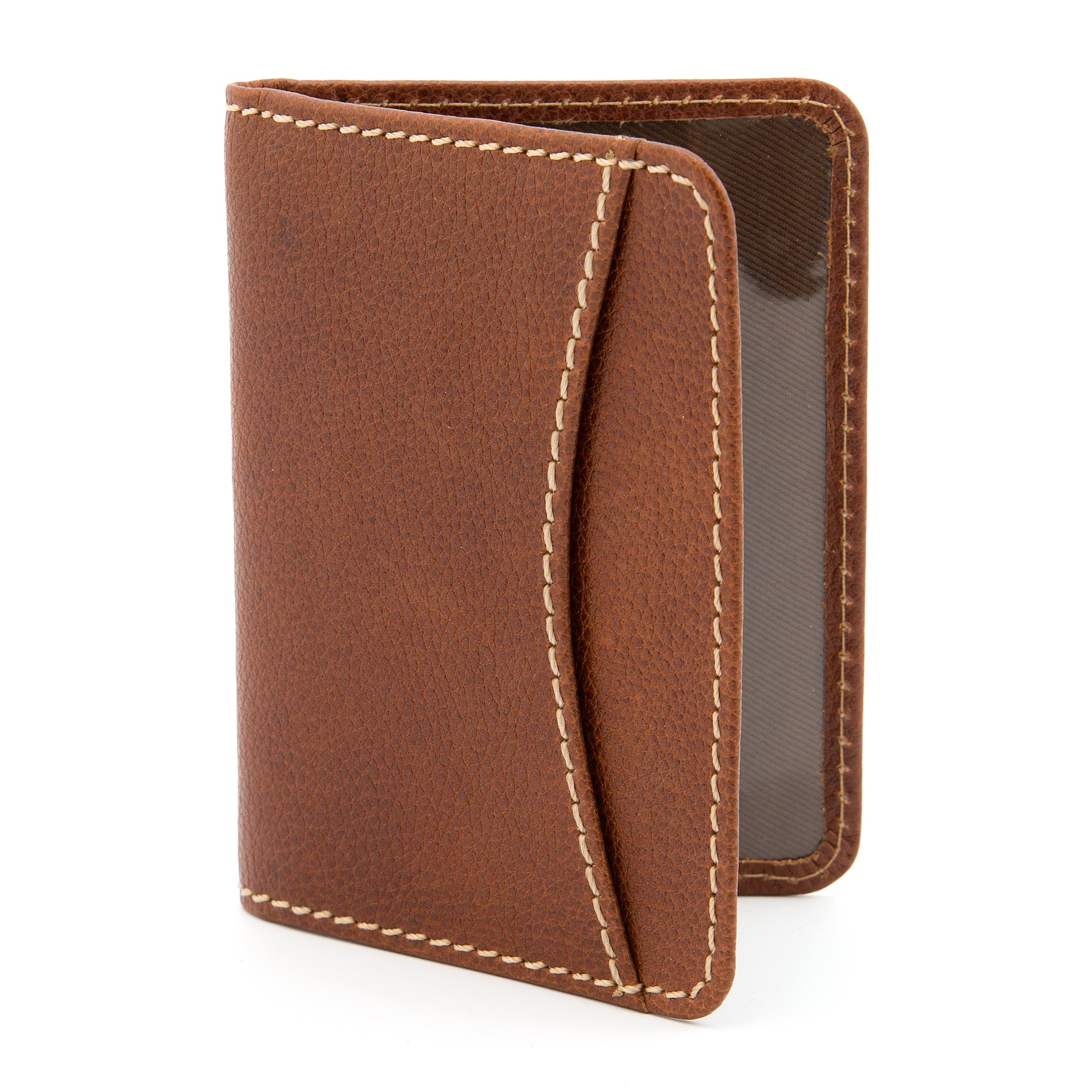 1642 Leather Travel Pass/Oyster Card Holder with Contrast Stitching (Brown)