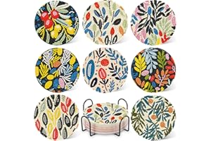 DOTZSO 8 Pcs Flower Diamond Painting Coasters with Holder,Diamond Art Coasters for Beginners,Adults&Beginner Diamond Art Kits for Adults,Craft Supplies.Full Drill Dots Craft Home Wall Art Decor for Beginner