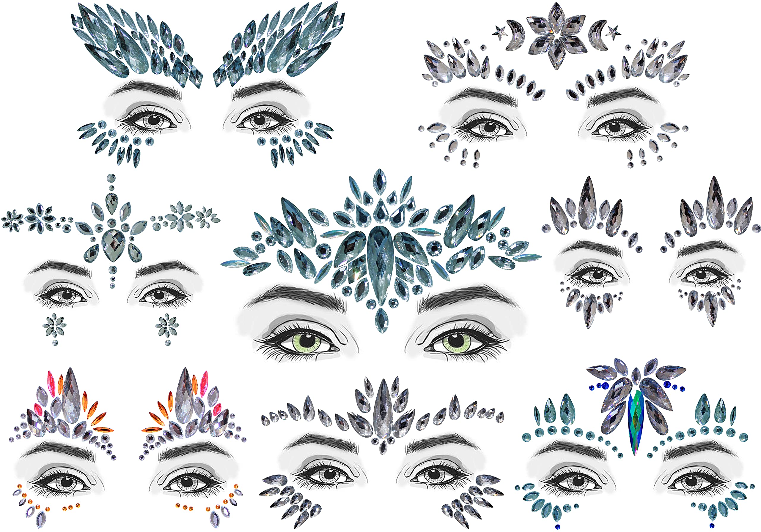 Soreli Face Gems 8 Pack Face Stickers Festival Accessories (UK COMPANY) Face for Kids And Adults