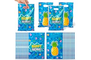 GAOFANWAIㅤ GaofanWai Ocean Pineapple Goodies Bags - 50PCS Blue Ocean Pineapple Party Favor Bags for Kids Summer Jellyfish Seaweed Candy Plastic Bag Bulk with Handles Happy Birthday Party Gift Bag Party Supplies