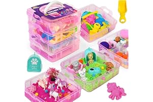 AGENTLAN Stackable Sensory Bin, Unicorn & Pet Sensory Sand, Unicorn and Pet Sandbox with Play Sand for Toddlers Boys and Girls, Kids Toys Gift for Age 3 4 5 6 7 8+