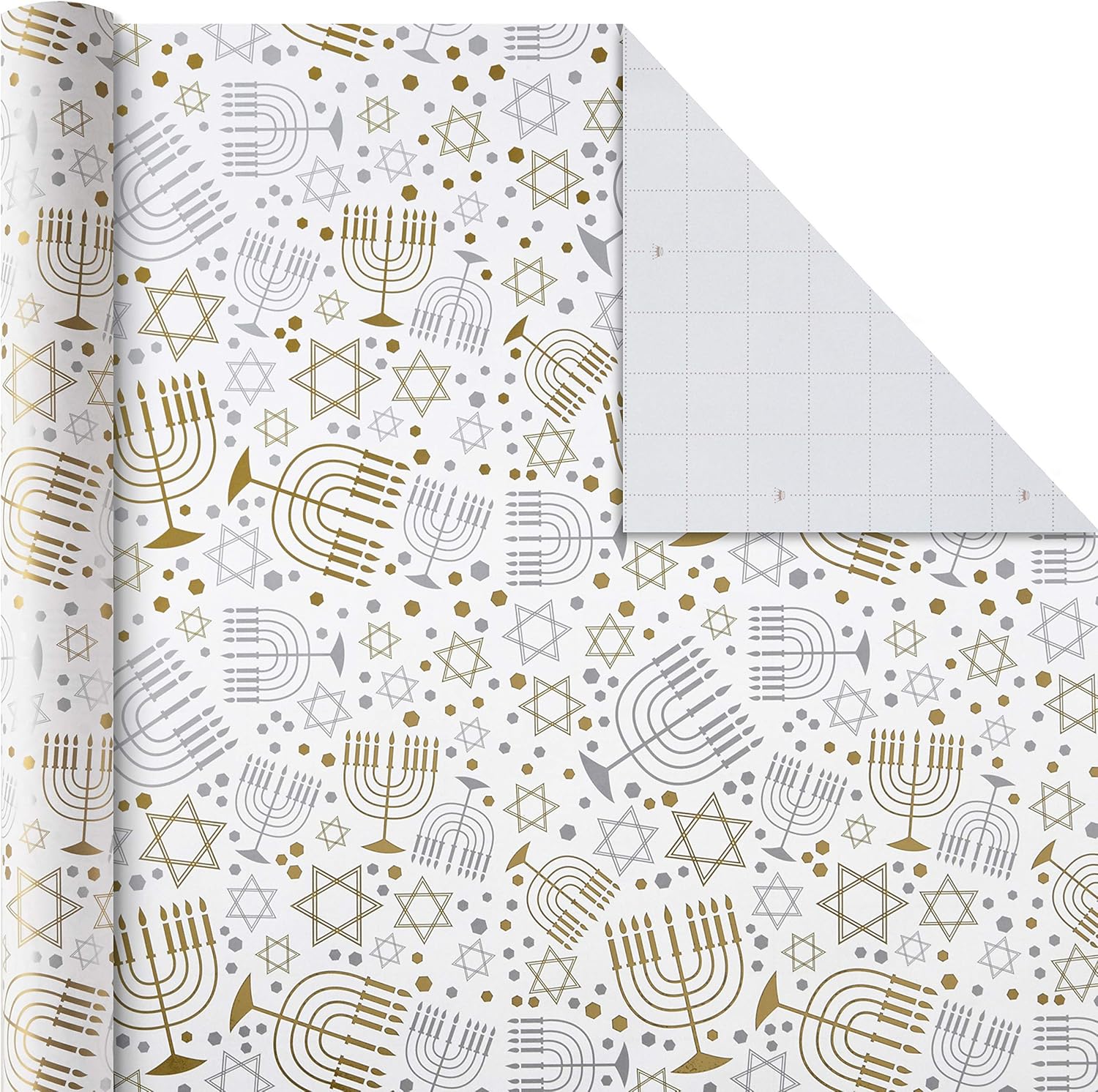 Hallmark Tree of Life Hanukkah Wrapping Paper Bundle with Cut Lines on Reverse, Blue, Gold and White (Pack of 3, 140 sq. ft. ttl.): Kitchen & Dining