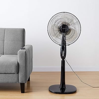 Buy Amazon Basics Oscillating Dual Blade Standing Pedestal Fan With Remote 16 Inch Online In Indonesia B07bngpwt4