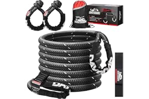 DAYDOOR Kinetic Recovery Rope Kit with 2 Soft Shackles, 1" x 30ft Tow Rope 38,500Lbs Break Strength, 30% Elasticity Tow Strap