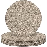 Round Placemats Set of 6, Cotton Rope Woven Table Mats, Hot Pads for Kitchen, Non Slip Heat Resistant Place Mats, 13 Inches Braided Placemat for Farmhouse Decor and Kitchen Table Decor (Brown)