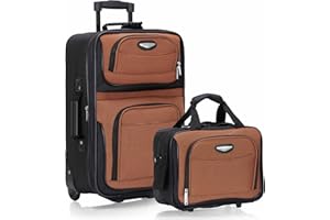 Travel Select Amsterdam Softside Expandable Rolling Luggage Set, 2-Piece Upright Suitcases with 2-Wheel Design, Lightweight Durable Polyester, Orange