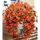 Bougainvillea Artificial Flowers Plants for Outdoors Outside Fall Autumn Decor, 2 pcs Faux Silk Long Trailing Vines UV Resistant Look Real Orange Fake Flowers for Front Door Porch Planter Urn Patio