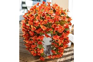 INSPRING Bougainvillea Artificial Flowers Plants for Outdoors Outside Fall Autumn Decor, 2 pcs Faux Silk Long Trailing Vines UV Resistant Look Real Orange Fake Flowers for Front Door Porch Planter Urn Patio