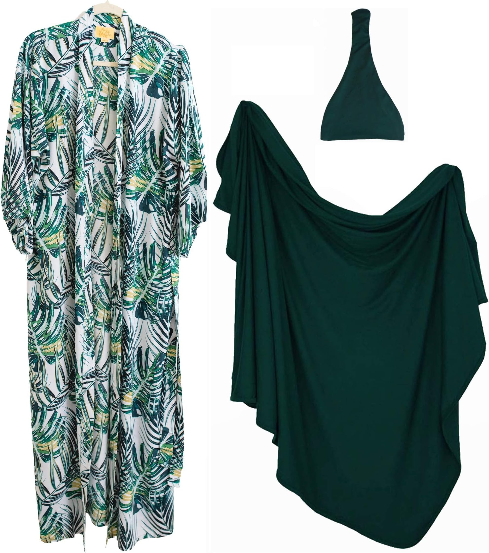 Tropical Mommy Robe and Swaddle Hat or/and Headband Sets - Delivery Robes for Hospital Maternity and Swaddle