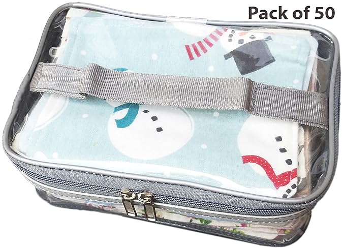 Wonder Care - Reusable Baby Cloth Wipes 5x 7 inches- 100% Cotton Flannel Cloth- 2 Layers-Ultra Soft - Assorted Color Prints with Free Box (50 Pack)