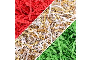 FUSHENMU 300g/10.6oz Christmas Raffia Paper Confetti Shred,Red Green Gold Cut Paper Grass Filler Paper for Gift Wrapping Craft DIY Gift Bag Box Filling Party Home Decoration