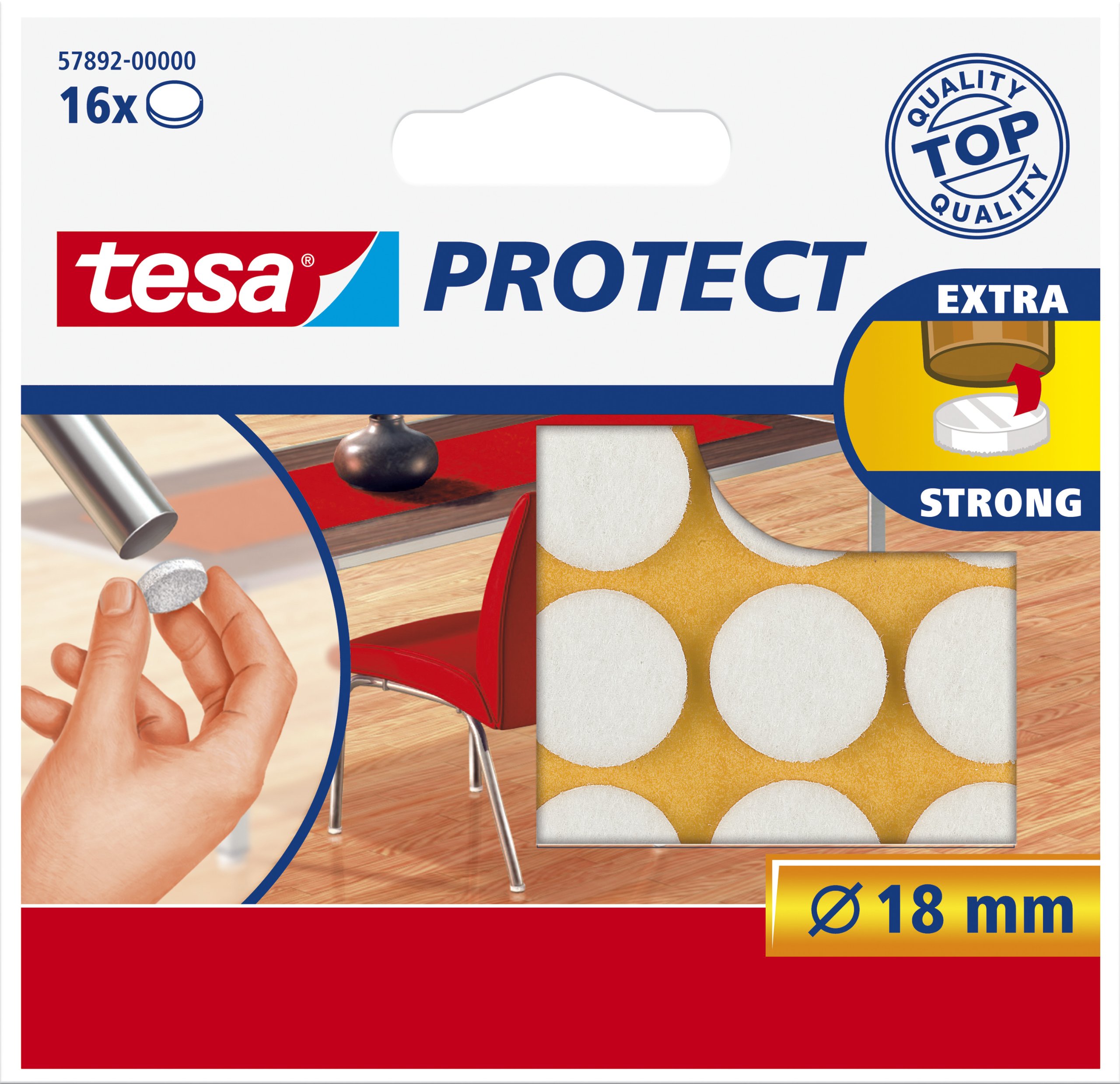 Tesa Surface Protectors, Anti Scratch Self Adhesive Felt Round 18 Mm Dia, White (16 Pads) (Old Version)