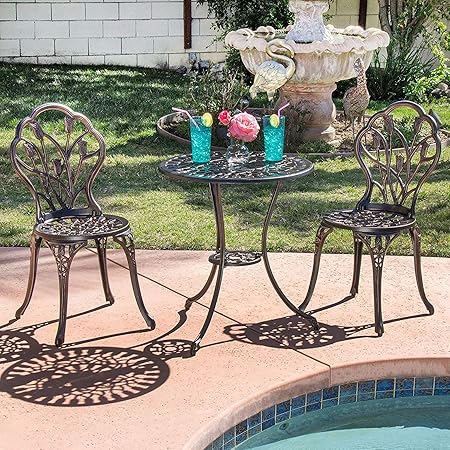 Amazon Com Homelity 3 Piece Cast Aluminum Patio Bistro Set