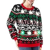 Giggling Getup Ugly Christmas Sweater with Light, LED Ugly Christmas Sweater for Women Men Kids 2025 Nordic Pattern(Red)