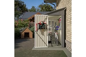 GLANZEND 8x4 Ft Metal Outdoor Storage Shed, Lean to Storage Shed, Garden Tool Storage House with Lockable Door and 2 Air Vents Waterproof for Outside Backyard, Patio, Lawn, Gray