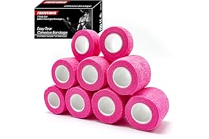 FRESINIDER 9 Rolls Self Adhesive Wrap Athletic Tape Gauze, Breathable Elastic Cohesive Bandage for Sports Injury & Pet (7 Pcs 2"x 5 Yards + 2 Pcs 1" X 5 Yards) (Pink)