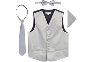 Gioberti Kids and Boys 4pc Satin Formal Vest Set - Vest, Bowtie, Tie, Pocket Square