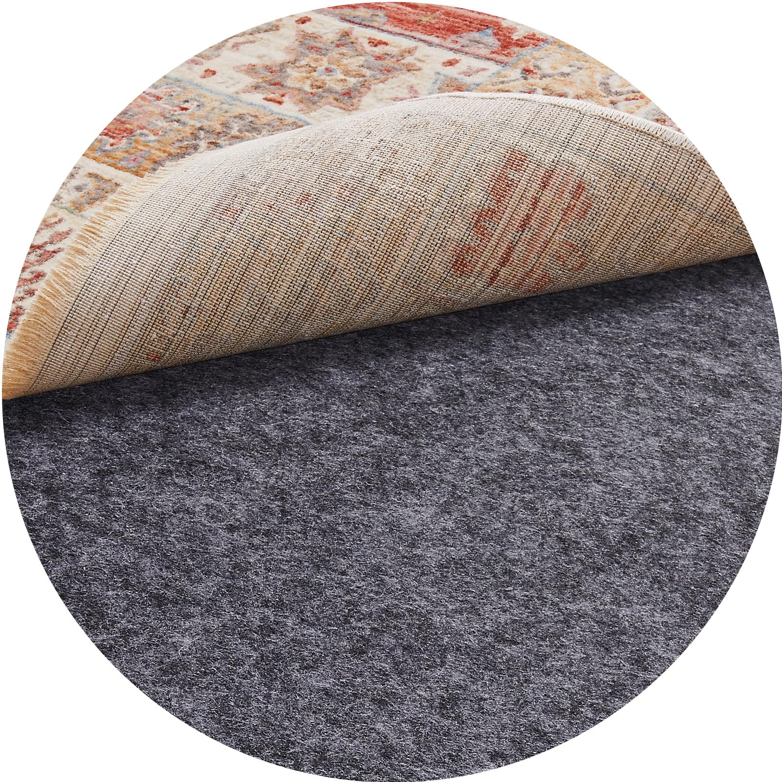 Veken 6 Ft Round Non Slip Cushioned Rug Pad Gripper, Felt and Silicone Backing, 1/4 inch Thick Carpet Liner for Hardwood Floors and Finishes, Under Area Rugs Anti Skid Mat, Keep Rugs Safe and in Place Image