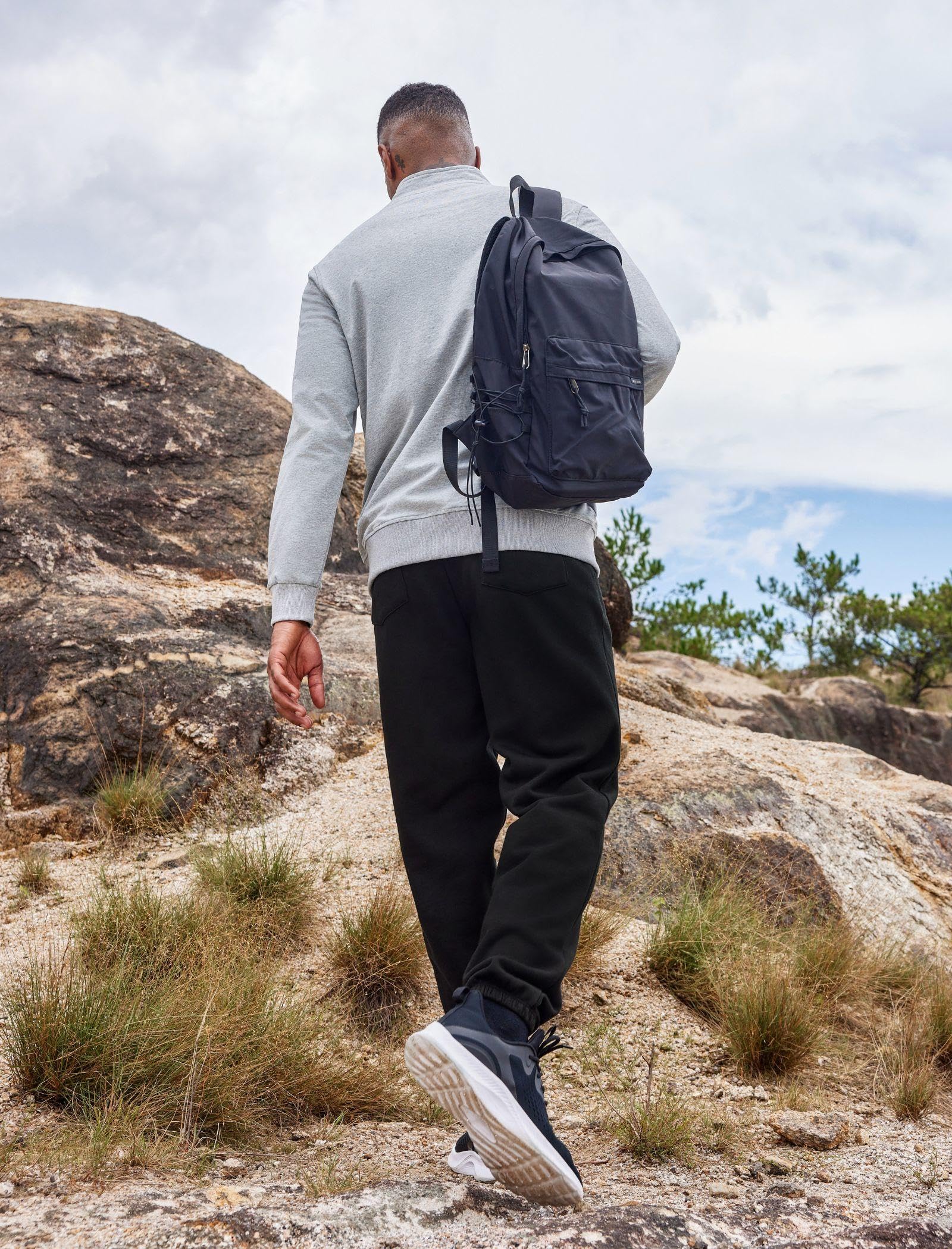 PINSPARK Men's Fleece Cotton Cuffed Sweatpants Elastic Waist Joggers Pants with Drawstring Heavyweight Warm Sweat Pants Black