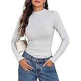 Mosocow Women's Cotton Long Sleeve Shirts Mock Neck Basic Tee Slim Fit Fall Casual Going Out Tops Fashion T Shirt