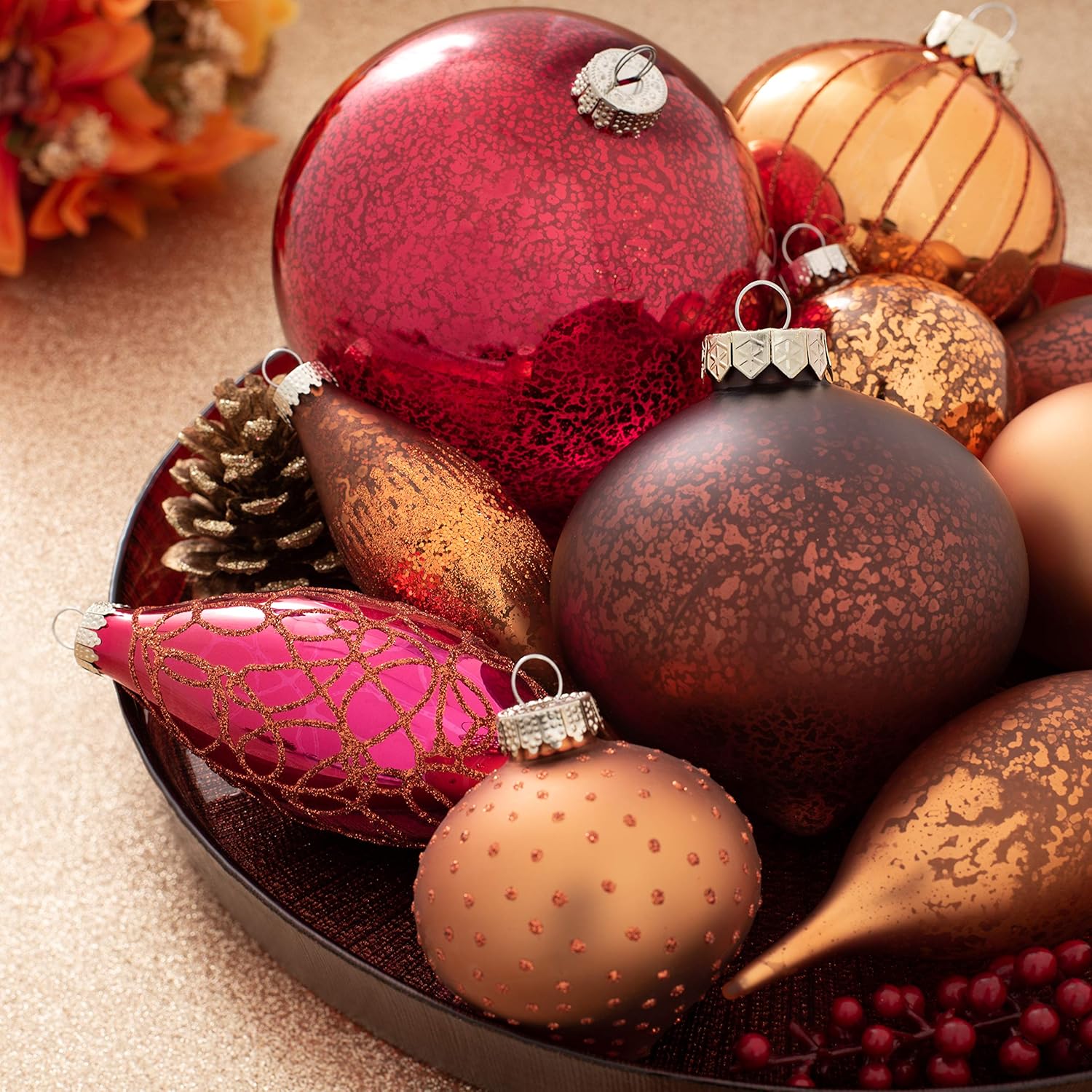 WeRChristmas Glass Baubles, Copper, 3-Piece - Image 4