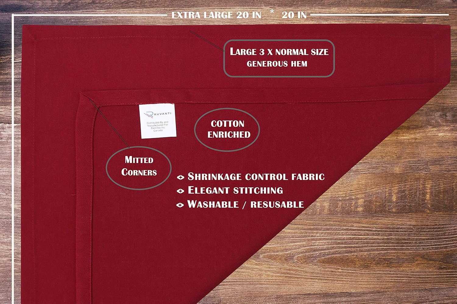Ruvanti Kitchen Cloth Napkins 12 Pack (18"X18") Dinner Napkins Soft and Comfortable, Reusable Napkins, Durable Linen Napkins, Perfect Table Napkins/Burgundy Napkins for Family Dinners, Weddings: Home & Kitchen