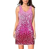 MANER Women's Sequin Dress Sparkly Glitter V-Neck Sleeveless Party Club Cocktail Tank Dress