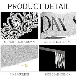 Birthday Sash and Crown for Women, Silver Crystal