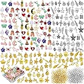 Junkin 800 Pcs Charms for Jewelry Making Assorted Gold Plated Earring Charms Mixed Tibetan Style Pendants Open Jump Ring with Storage Box for DIY Necklace Bracelet Keychain Jewelry Crafting