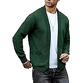 Arcciit Men's Shawl Collar Long Sleeve Cardigan Knit Open Front with Pockets