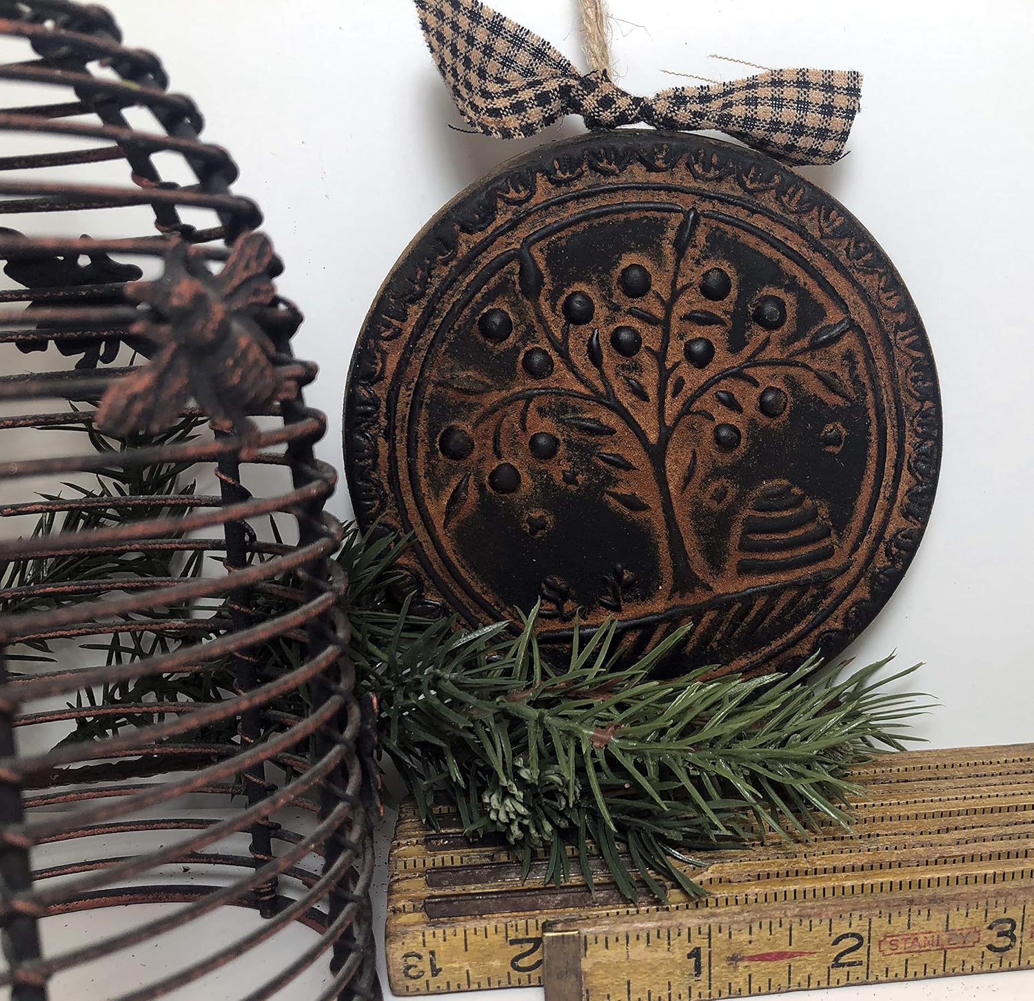 Blackened Beeswax American Folk Art Beehive Willow Tree