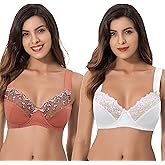 Curve Muse Women's Plus Size Minimizer Underwire Bra with Lace Embroidery-2or3PK