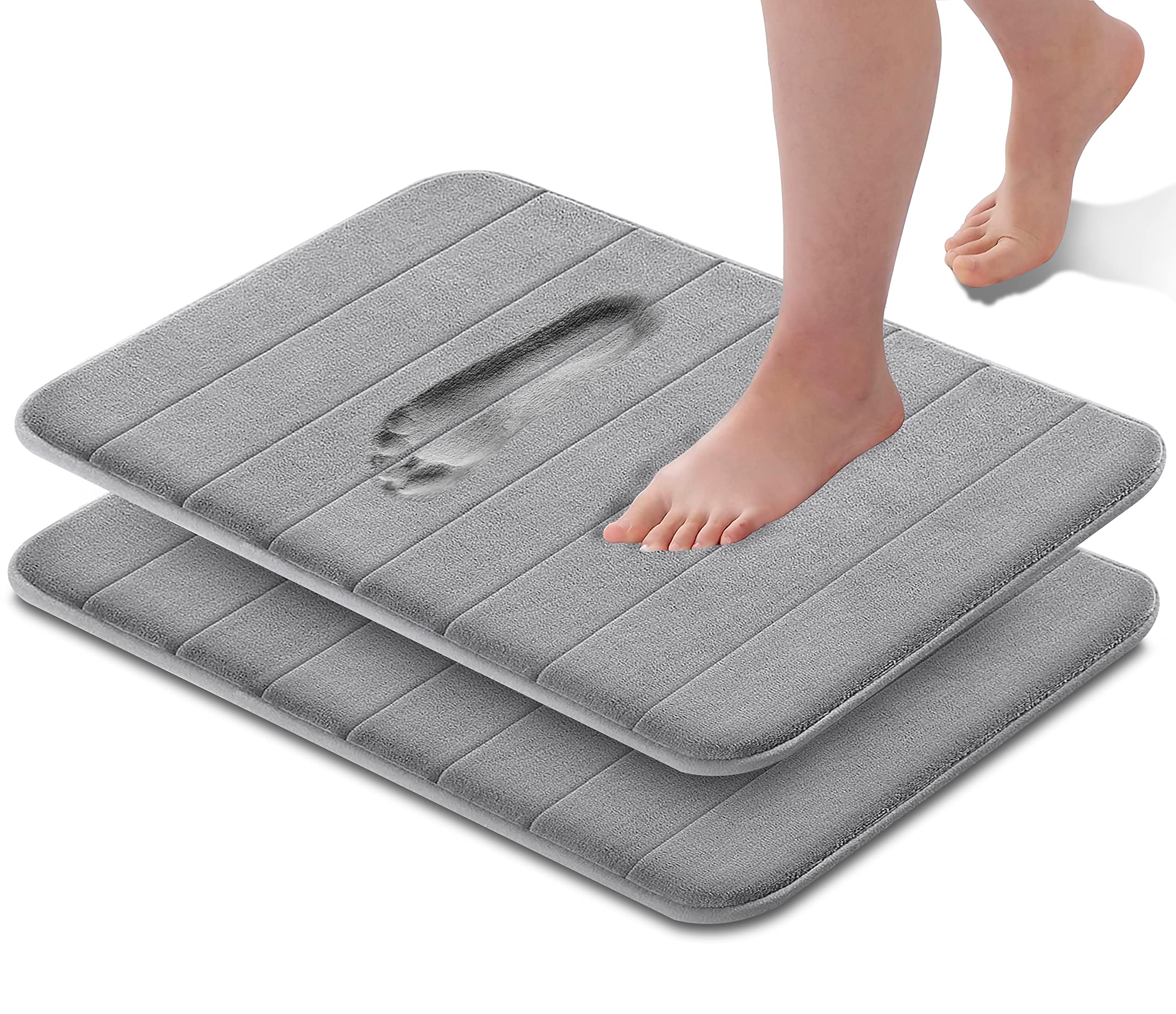 GVTECH Memory Foam Bath Mat, (2 Pack) Non-Slip Back, 40x60 cm Fleece Softness, Highly Absorbent, Bathroom Carpet, Super Soft Microfiber Bath Rug, Rectangle, Easy to clean Mat (Grey) — image 1