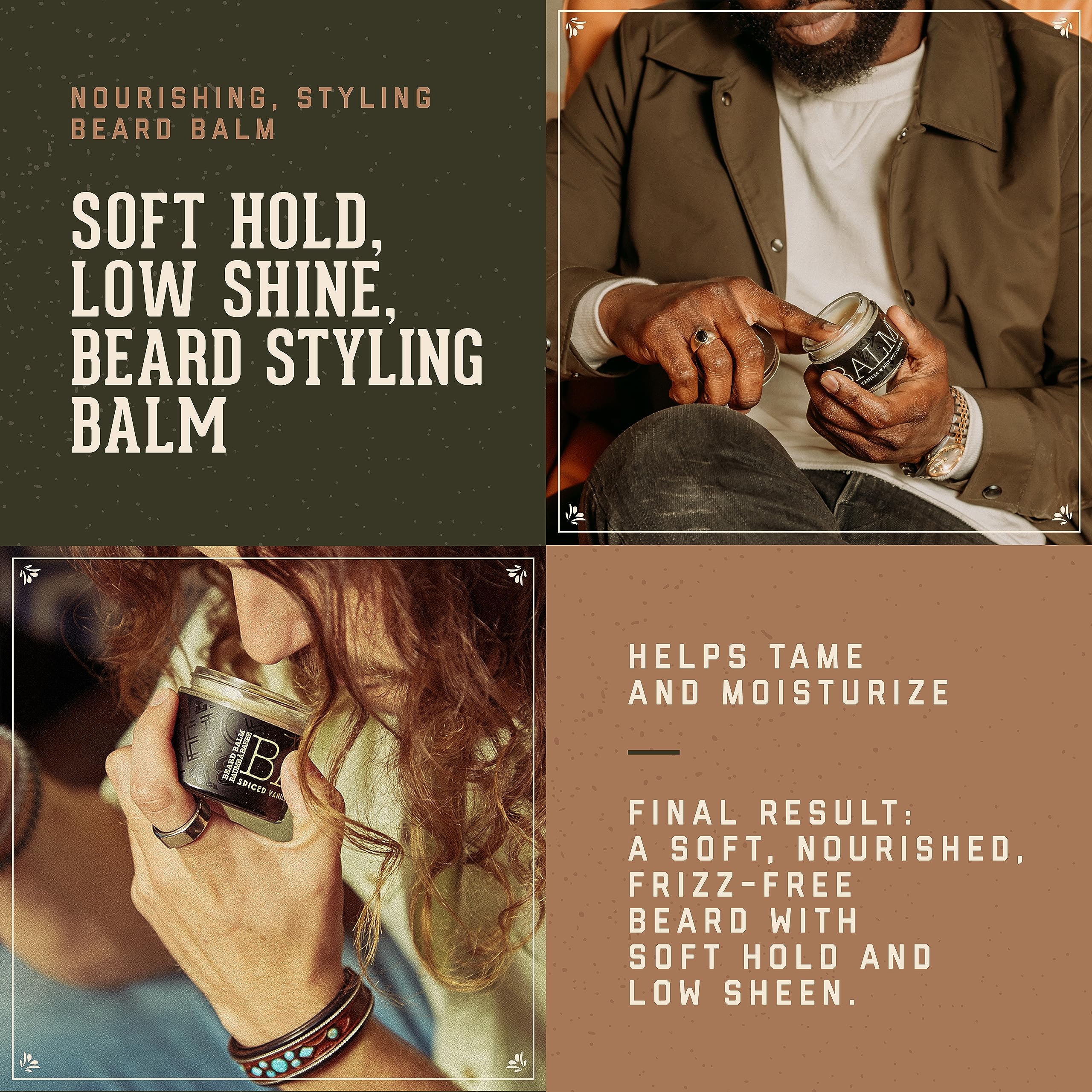 18.21 Man Made Beard Balm for Men, Spiced Vanilla, 2 fl. oz - Premium Grooming Cream with Low Shine for Conditioning and Shaping Beards, Mustaches - Scented Facial Hair Balms, Long-Lasting Moisture