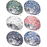 Floraltop 6 Pcs Satin Lined Scrub Caps Women Nurse Surgical Hat with Buttons Ponytail Working Adjustable Pouch Tie Back(Classic Style)