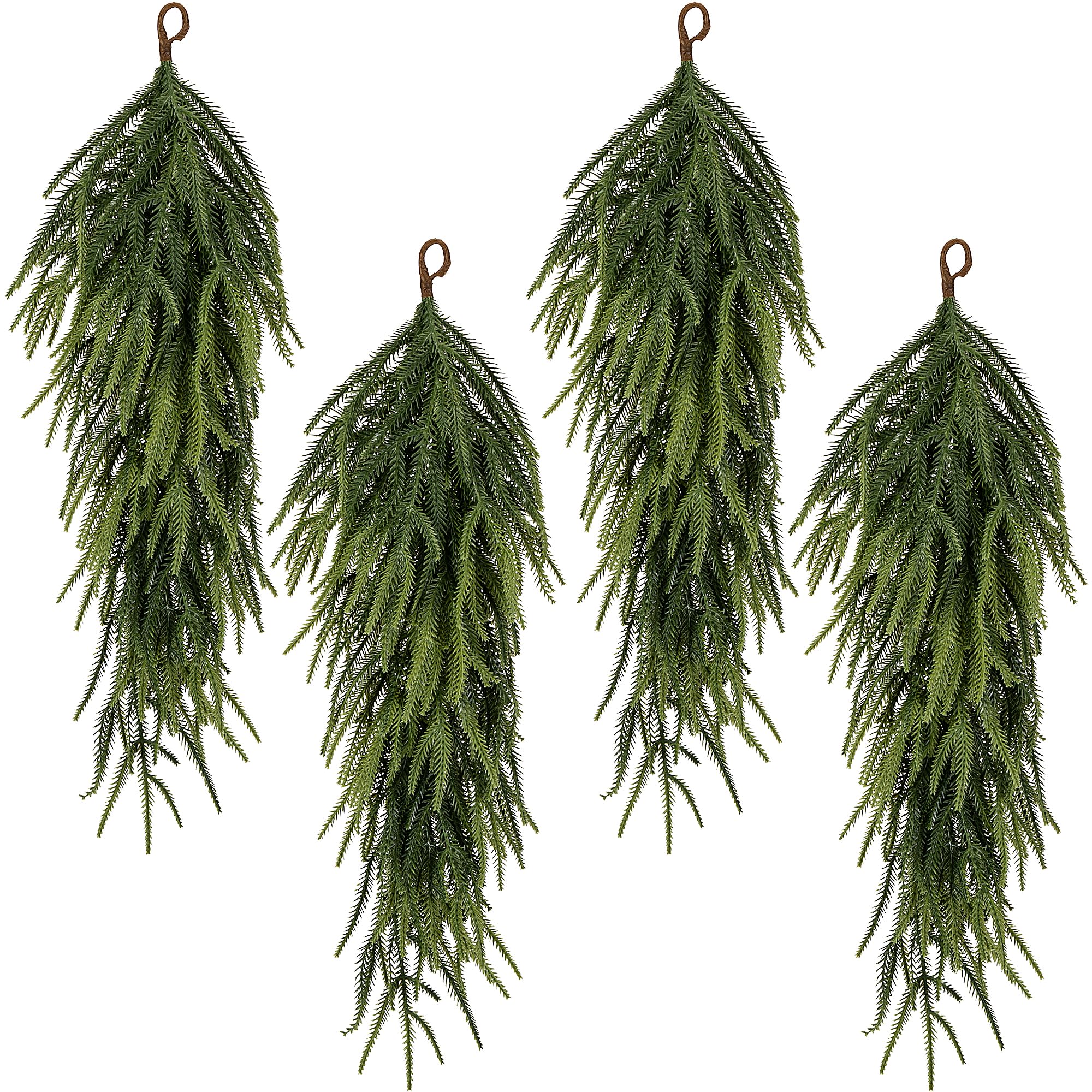 Photo 1 of 4 Pcs Extra Length Artificial Christmas Teardrop Swag, 30" Faux Pine Needles Teardrop Door Swag, Christmas Norfolk Greenery Teardrop Wreath for Xmas Door Table Mantle Fireplace Indoor Outdoor Decor
