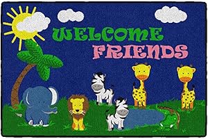 Flagship Carpets Kids and Baby Non Slip Area Rug for Home Learning or Classroom Carpet, Playroom or Kids Bedroom Mat, 2' x 3', Cutie Animal Welcome