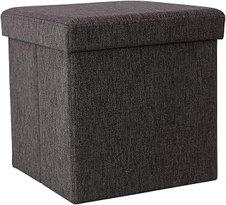 SONGMICS Faltbarer Fußbank Aufbewahrungsbox belastbar bis 300 kg, leinen, kaffeefarbe, 38 x 38 x 38 cm, LSF27K