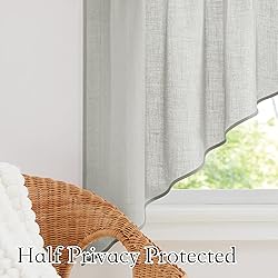 RYB HOME Linen Textured Wave Pattern Sheer Valance