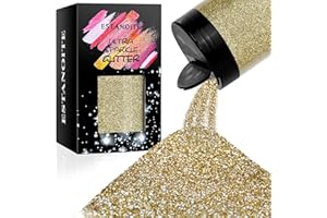 ESTANOITE Ultra Fine Glitter, 7.41Oz/210G Resin Glitter Powder Sequins Flakes, 1/128" Metallic Iridescent Glitter for Resin Tumblers Art Crafts, Hair Face Body Nail Glitter (Light Gold)