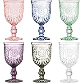Yungala Multi Color Wine Glasses Set of 6 Vintage Hobnail Goblets 10 oz Dishwasher Safe