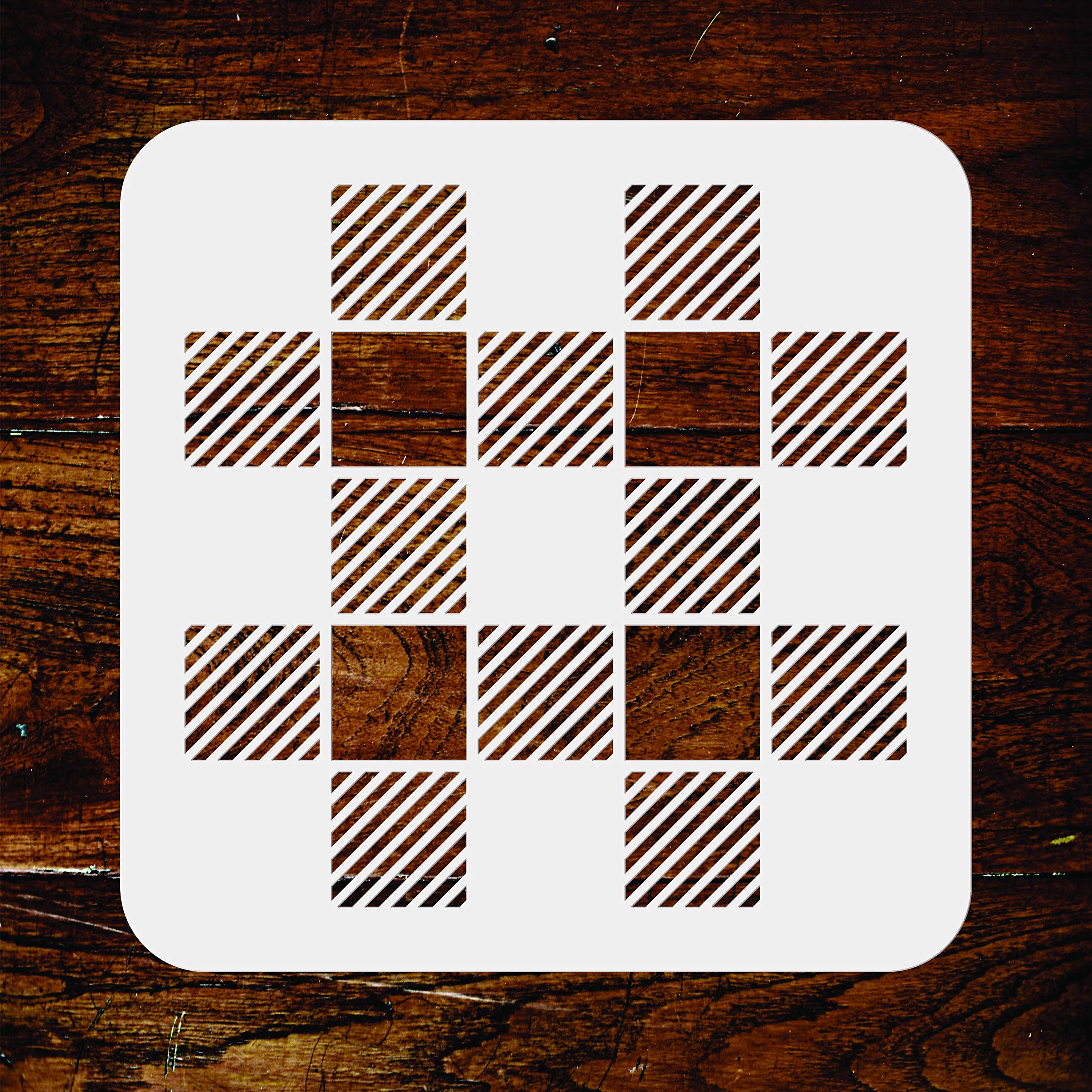 Buffalo Plaid Stencil - 16.5 x 16.5 cm - Reusable Folkart Check Pattern Allover Wall Stencils Template