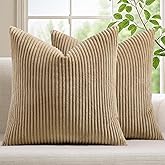 Mecatny Corduroy Decorative Throw Pillow Covers 20x20 Set of 2 for Sofa Living Room, Soft Neutral Boho Couch Pillow Covers for Home Decor, Khaki