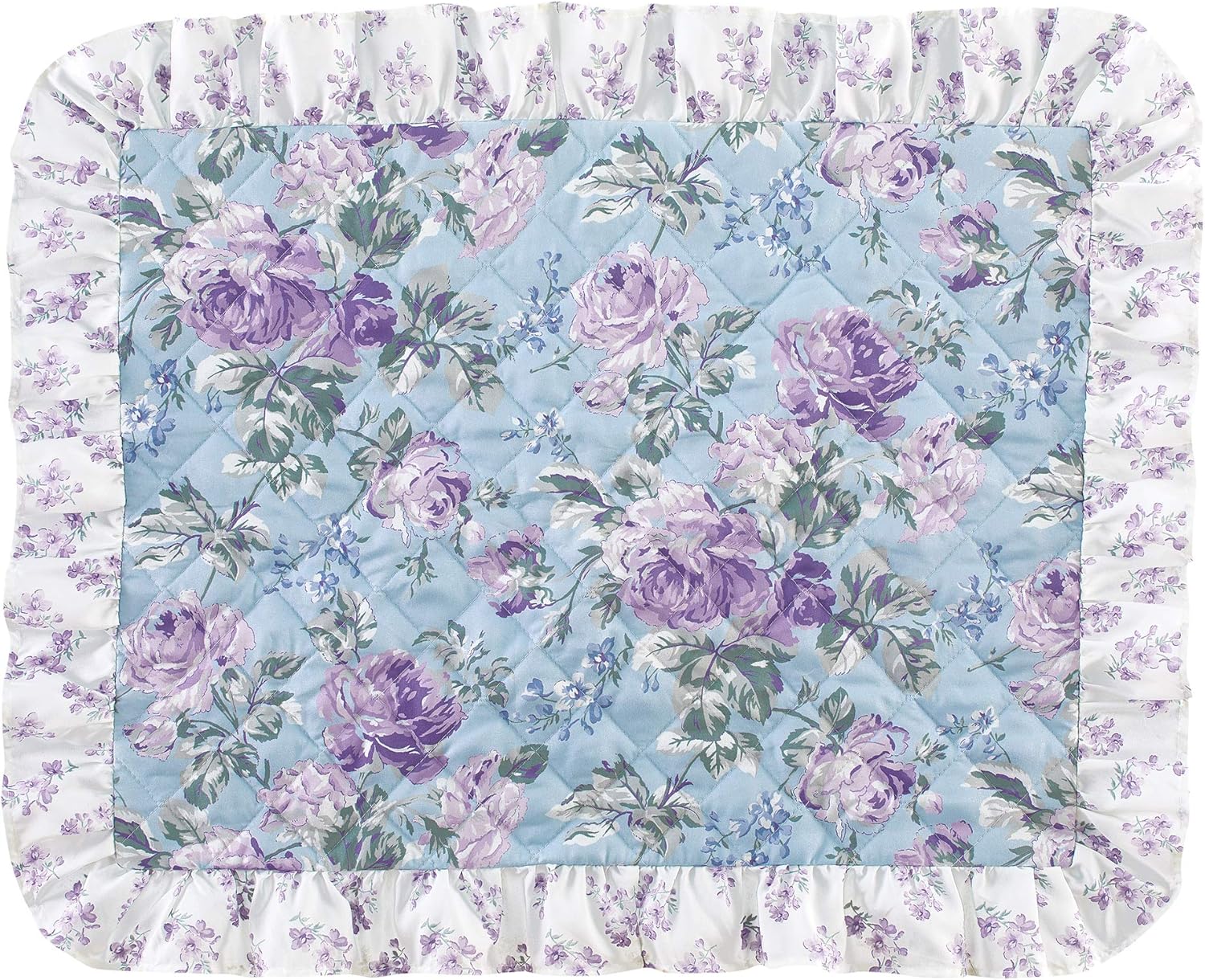 Romantic Lavender Roses on Ruffled Light Blue Pillow Sham