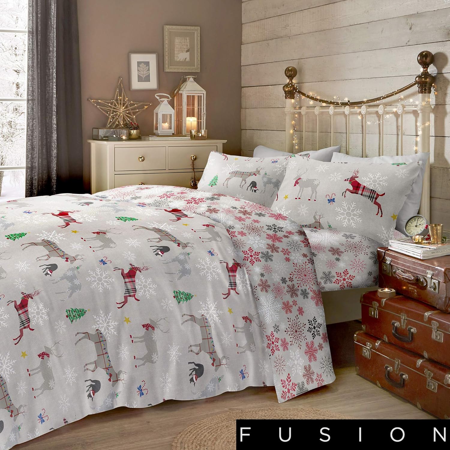 Fusion Christmas Garland Reindeer 100 Brushed Cotton Duvet Cover
