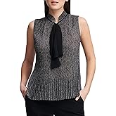 DKNY Womens Sleeveless Neck Tie Blouse