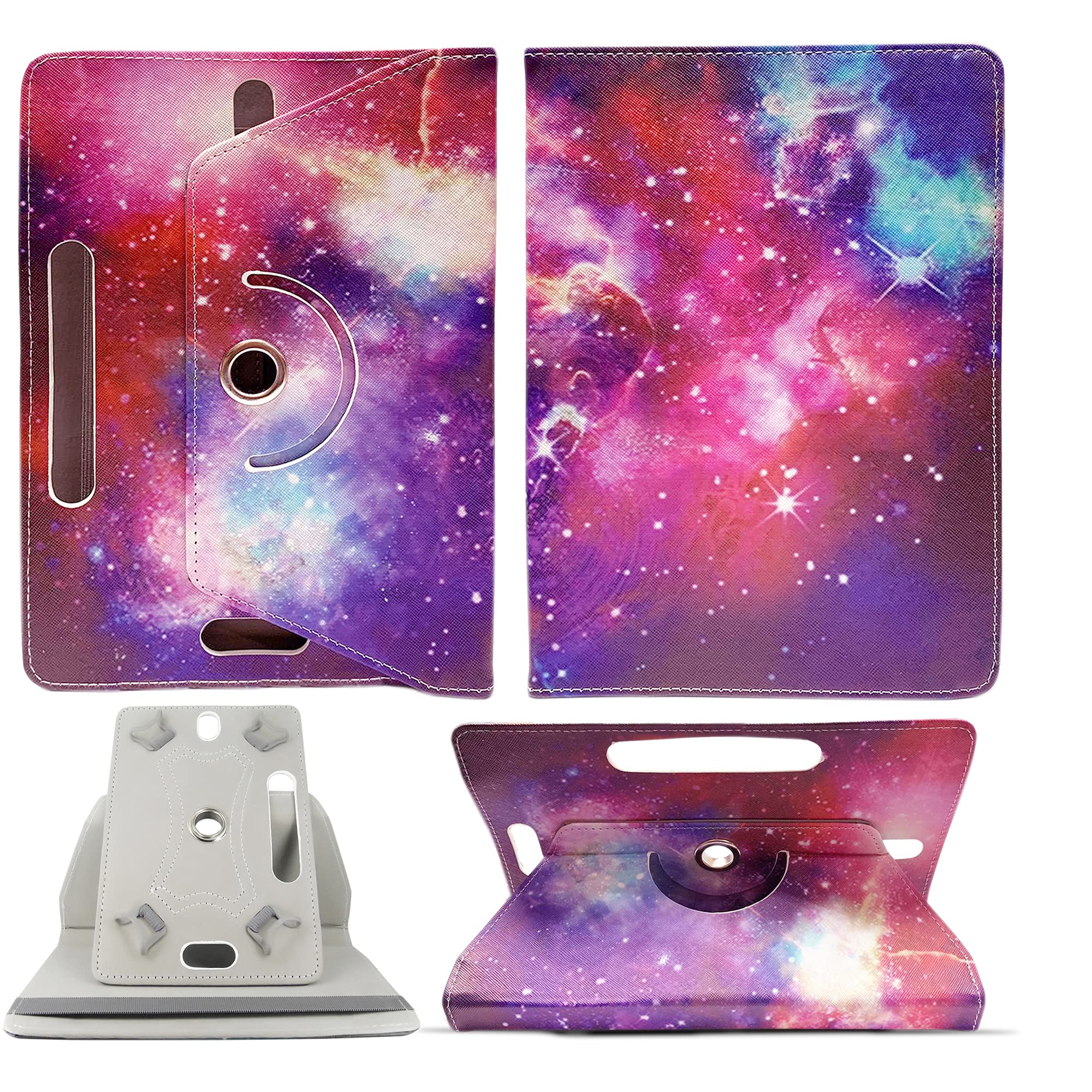 Universal 7 Inch Tablet Case - Premium PU Leather 360 Degree Rotating Stand Folio Wallet Case Cover (Rainbow)