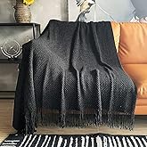 LOMAO Knitted Throw Blanket with Tassels Bubble Textured Lightweight Throws for Couch Cover Home Decor (Black, 50x60)