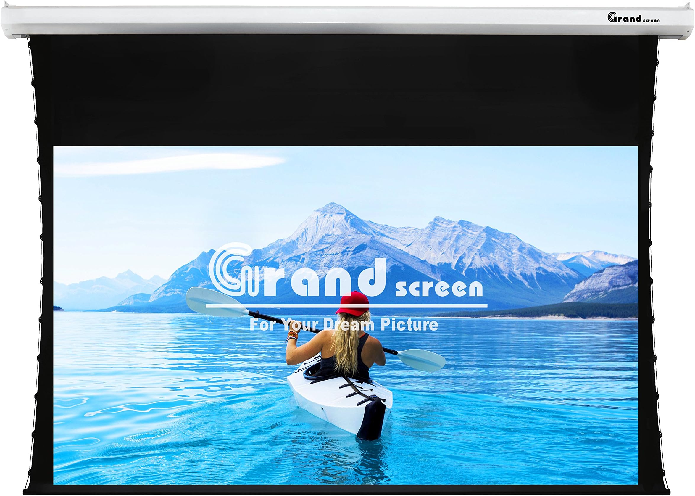 Grand Screen 4K/3D/UHD Deluxe Tab-tensioned Projector Screen,92-inch Diagonal 16:9,with PET White Screen Material，Model 6JGZP92H